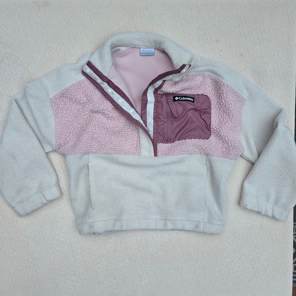 pink cream sherpa fleece pullover medium gorpcore ♡
